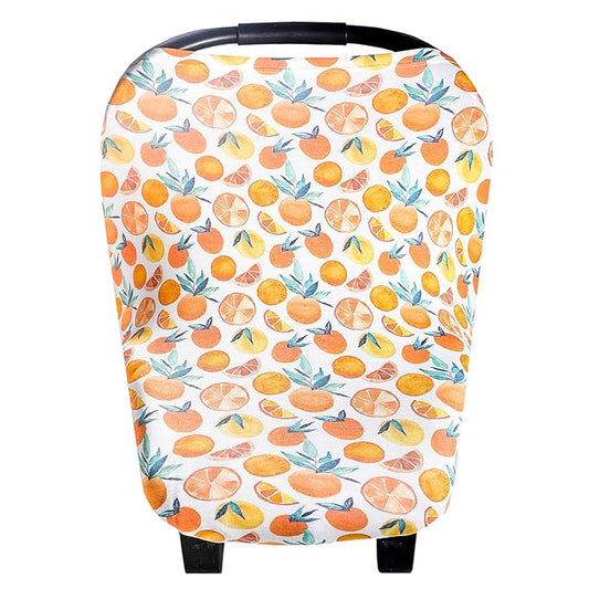 Baby Car Seat Cover Canopy and Nursing Cover Multi-Use Stretchy 5 in 1 Gift Citrus by Copper Pearl