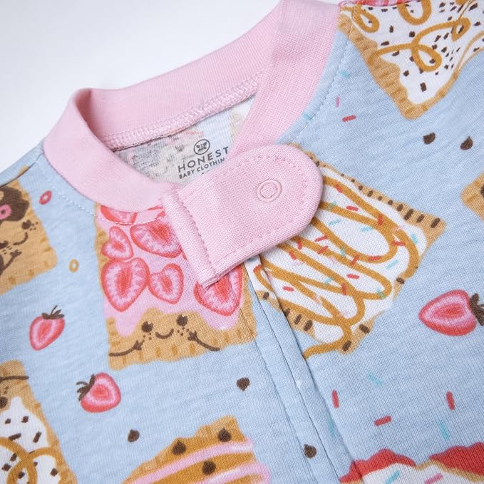 HonestBaby Non-Slip Footed Pajamas One-Piece Sleeper Zip-Front Pjs 100% Organic Cotton for Baby Girls