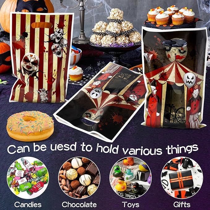 Halloween Circus Party Favor Bags - 50Pcs Carnival Circus Goody Candy Treat Gifts Bags, Carnival Theme Party Decorations for Kids Girls Boys Halloween Carnival Theme Events Supplies