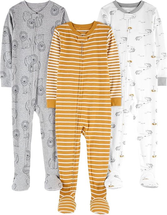 Simple Joys by Carter's Toddlers and Baby Boys' Snug-Fit Footed Cotton Pajamas, Pack of 3