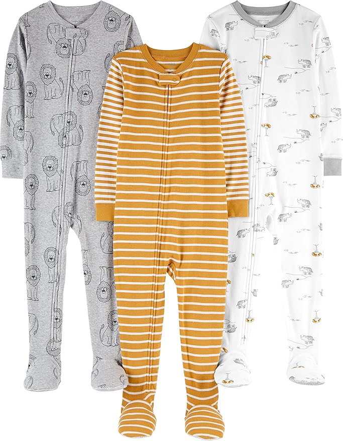 Simple Joys by Carter's Toddlers and Baby Boys' Snug-Fit Footed Cotton Pajamas, Pack of 3
