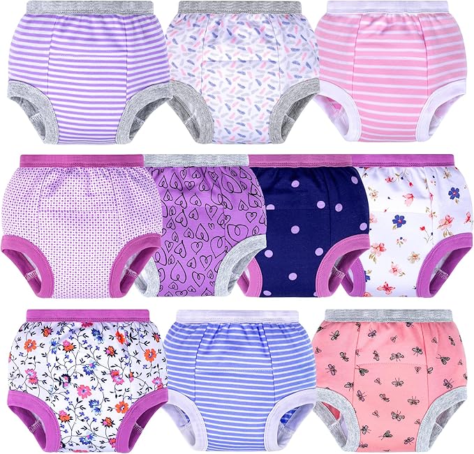 BIG ELEPHANT Potty Training Underwear - 10 Pack, 100% Cotton Absorbent Unisex Toddler Pee Pants for Boys Girls