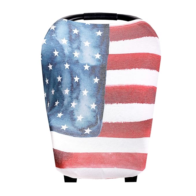 Baby Car Seat Cover Canopy and Nursing Cover Multi-Use Stretchy 5 in 1 Gift "Patriot" by Copper Pearl