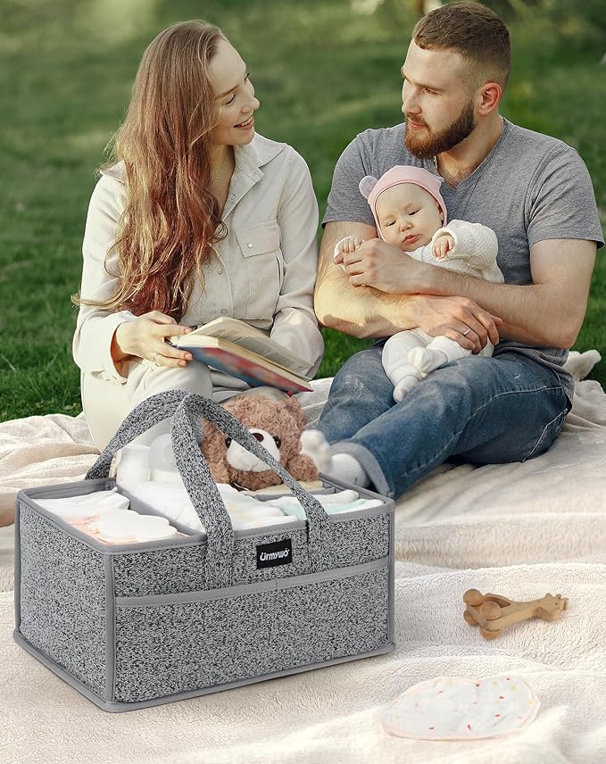 URMYWO Diaper Caddy Organizer - Portable Baby Diaper Caddy with Handle, Large Nursery Organizer Storage Basket for Newborn Essentials, Baby Registry Must Have Shower Gift for Home and Car Travel