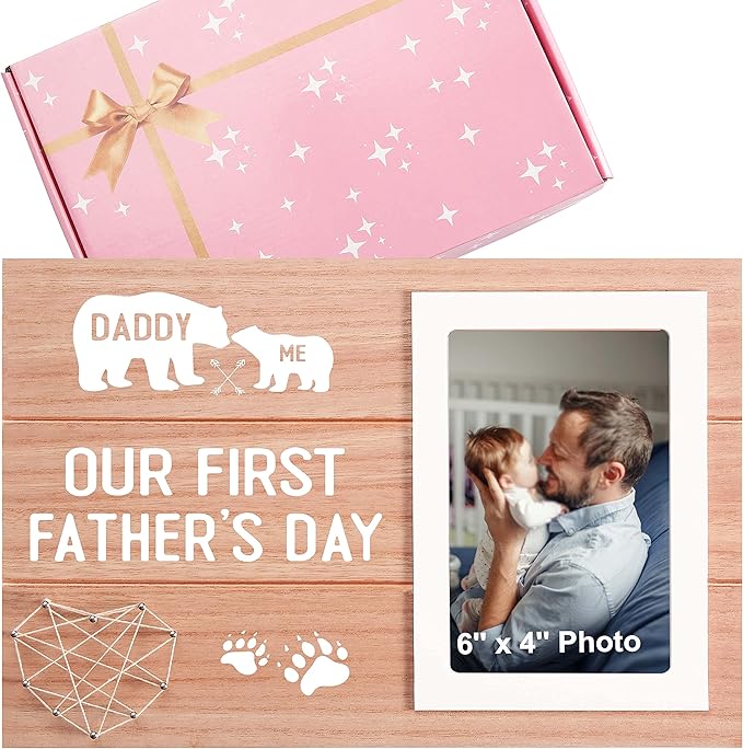 First Father's Day Gift for Dad from Baby Daughter Son-Father's Day Picture Frame Gifts for Bear Daddy-New Dad Presents-Bear Daddy Photo Frame Presents