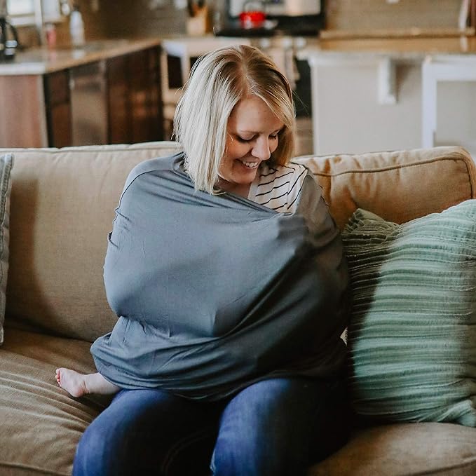 Parker Baby Co. 4 in 1 Car Seat Cover for Girls and Boys - Stretchy Carseat Canopy, Nursing Cover, Grocery Cart Cover, High Chair Cover - Storm