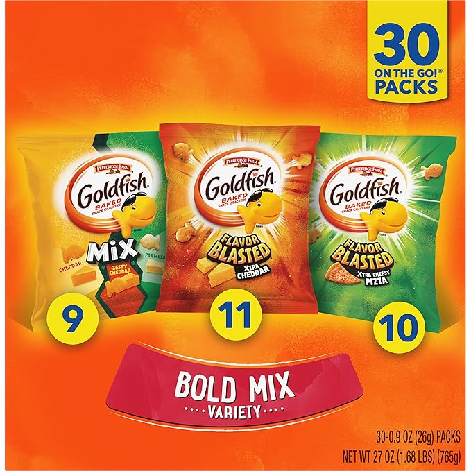 Goldfish Bold Mix Variety Pack Snack Crackers, 1 oz Snack Packs, 30 Ct Box (Pack of 2)