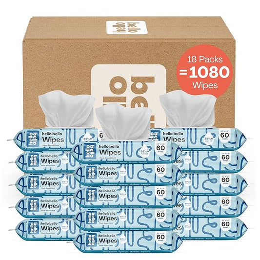 Hello Bello Extra Gentle Unscented Baby Wipes, Plant Based, Made with 99% Water and Aloe for Babies and Kids, 1080 Count