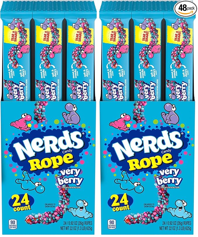 Nerds Rope Candy, Very Berry, 0.92 Ounce Ropes (Pack of 48)