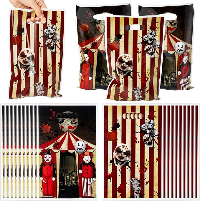 Halloween Circus Party Favor Bags - 50Pcs Carnival Circus Goody Candy Treat Gifts Bags, Carnival Theme Party Decorations for Kids Girls Boys Halloween Carnival Theme Events Supplies