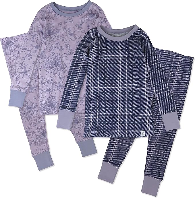 HonestBaby 4 Piece Pajamas Sleepwear Pjs 100% Organic Cotton for Infant Baby and Toddler Boys, Girls, Unisex