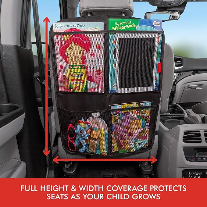 Lusso Gear Kick Mats (2 Pack) - Car Seat Back Protectors, Premium Waterproof Fabric, Reinforced Corners to Prevent Sag, and 4 Mesh Pockets for Large Storage (Gray)