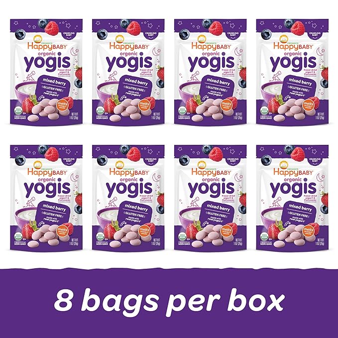 Happy Tot Organics Yogis Freeze-Dried Yogurt & Fruit Snacks, Mixed Berry, 1 Ounce (Pack of 8) packaging may vary