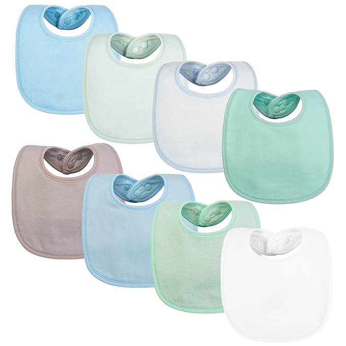 Tiny Twinkle 8 Pack Baby Food Bibs for Eating - Waterproof & Absorbent 6-12 Months Infant Bibs, OEKO-TEX Certified Drooling Bibs for Baby Led Weaning(Boy Pastel New 8-Pack)