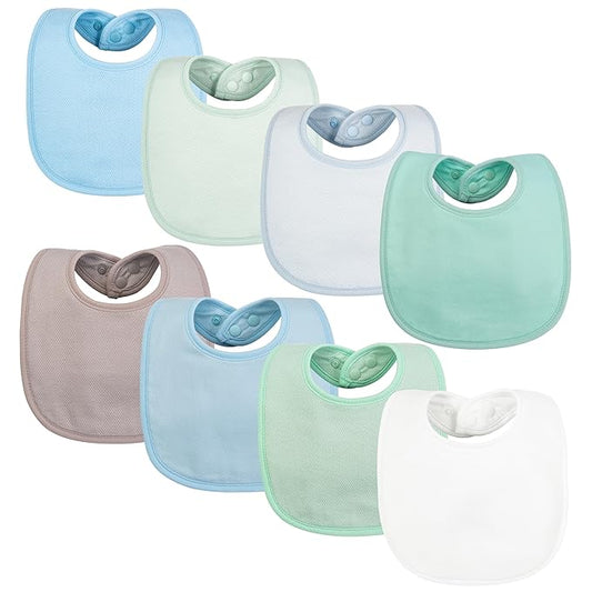 Tiny Twinkle 8 Pack Baby Food Bibs for Eating - Waterproof & Absorbent 6-12 Months Infant Bibs, OEKO-TEX Certified Drooling Bibs for Baby Led Weaning(Boy Pastel New 8-Pack)