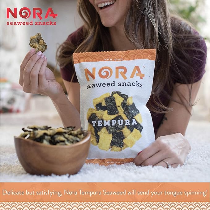 Original Tempura Seaweed Snacks by Nora, Thick Nori Sheets Snack Strips, Low-Carb Healthy Snacks for Adults, Asian Snacks, Vegan, Non-GMO, 6-Pack