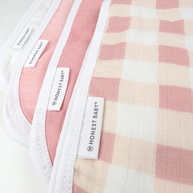HonestBaby Organic Cotton Multi-layer Burp Cloths Multipack, 4-Pack Peach Skin Painted Buffalo Check, One Size