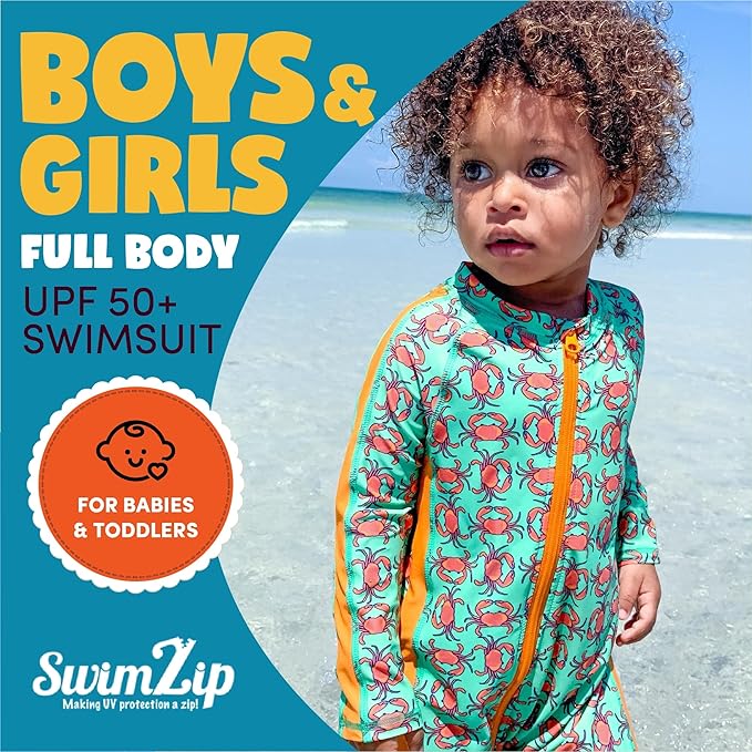SwimZip Boys' Long-Sleeve UPF 50+ Swimsuit for Baby, Toddler, & Little Boys