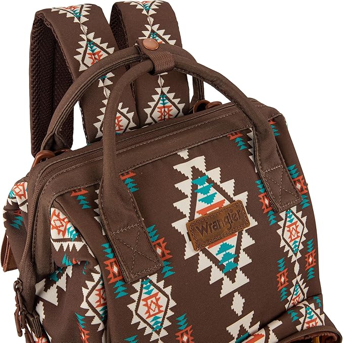 Wrangler Diaper Bag Backpack Aztec Travel Backpack Purses Western Multi-Function Baby Bags for Mom with Waterproof Insulated Pockets