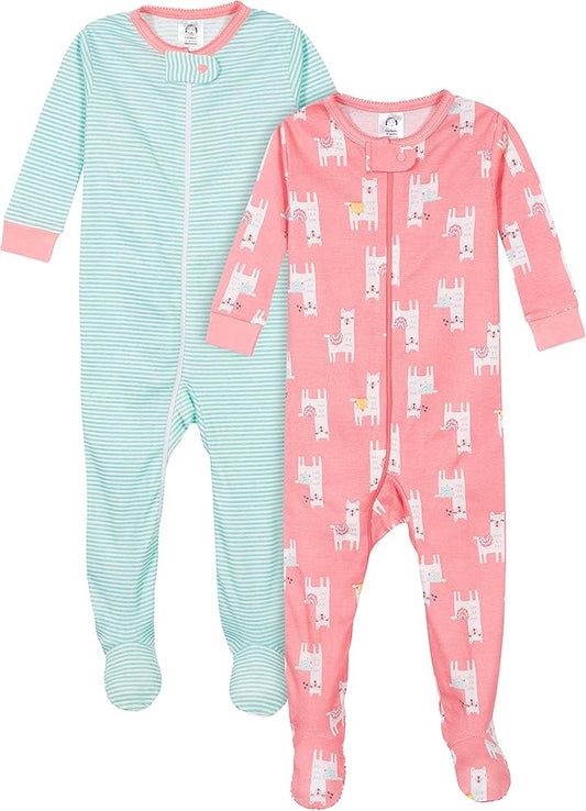 Gerber Baby Girls' 2-Pack Footed Pajamas