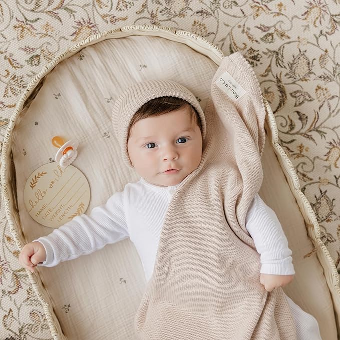 Luxe Collection 100% Organic Luxury Knit Baby Blanket + Hat Set (Oatmeal)
