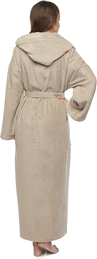 Arus Women's Hooded Classic Bathrobe Turkish Cotton Robe with Full Length Options