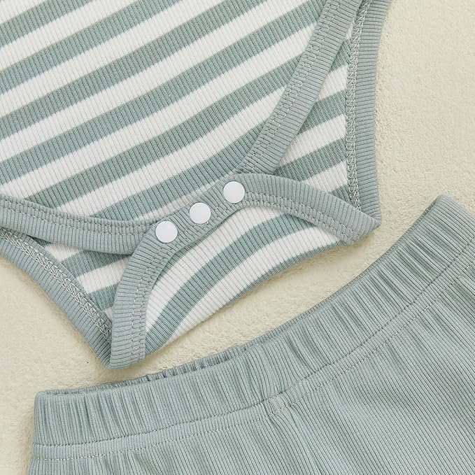 fhutpw Baby Boy Clothes 3 6 12 18 Months Ribbed Knitted Long Sleeve Romper and Pants Sets Newborn Fall Splicing Color Outfits