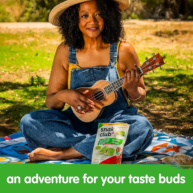 Snak Club Tajin Apple Rings Gummy Candy, Fruit Candy Gummies with Chili and Lime Seasoning, Mild, Gluten-Free and Vegan Snacks, 5 oz Resealable Bags, 6 Pack