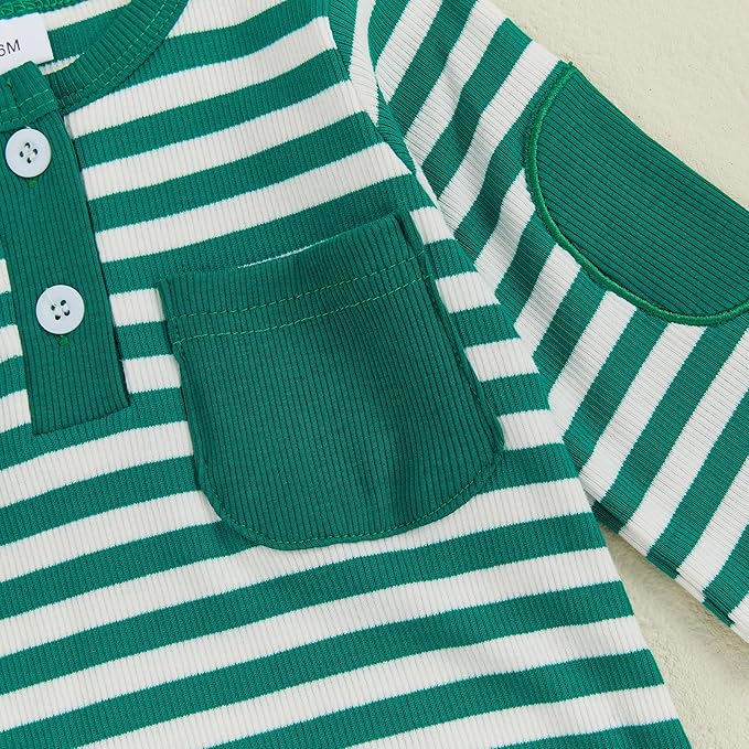 fhutpw Baby Boy Clothes 3 6 12 18 Months Ribbed Knitted Long Sleeve Romper and Pants Sets Newborn Fall Splicing Color Outfits