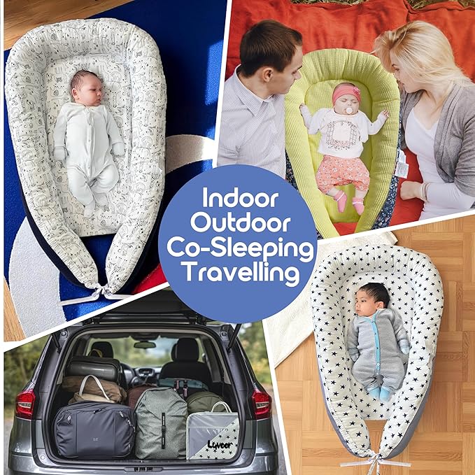 %100 Cotton Baby Lounger - 3 in 1 Baby Nest, Waffle Blanket, Waterproof Changing Mat, Deluxe Infant Lounger, Dock a tot, Portable Set, Newborn Essentials, Breathable Soft Cover, Travel Bed,Shower Gift