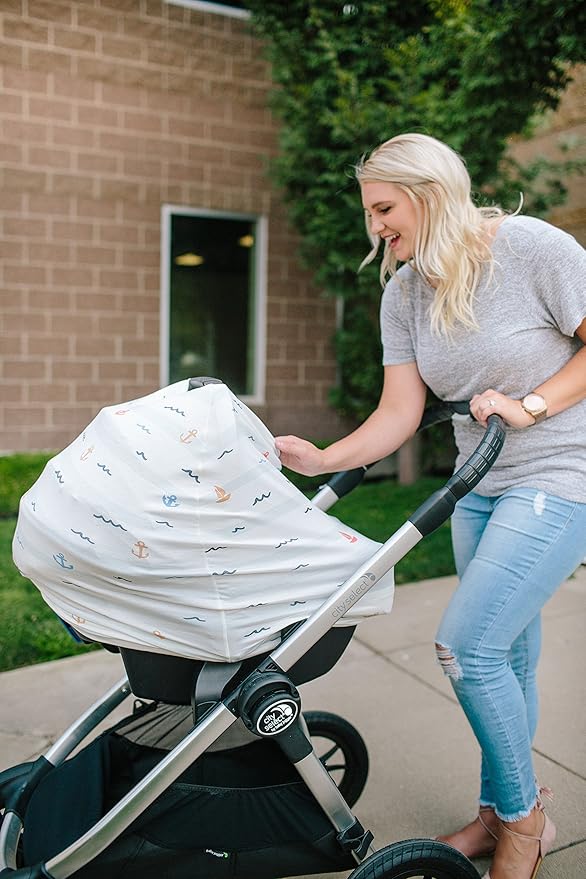 Baby Car Seat Cover Canopy and Nursing Cover Multi-Use Stretchy 5 in 1 Gift Newport by Copper Pearl