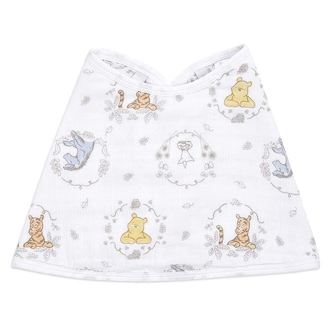 aden + anais Disney Burpy Baby Bib, 100% Cotton Muslin, Soft Absorbent 4 Layers, Multi-Use Burp Cloth and Bib, 22.5” X 11”, Single, Winnie the Pooh and Friends
