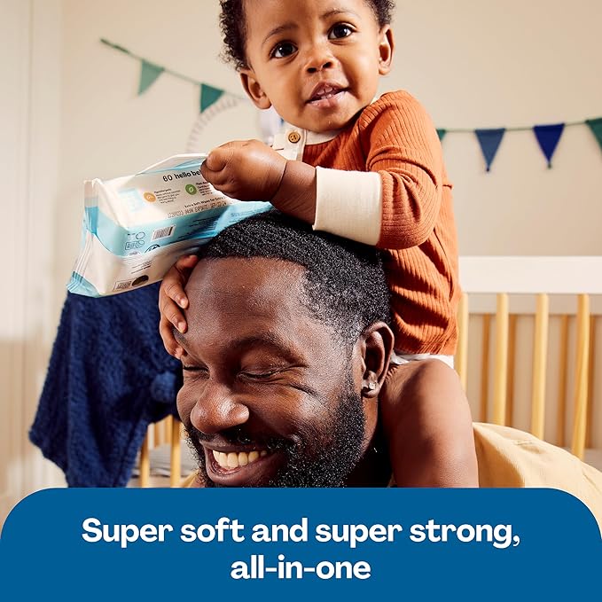 Hello Bello Extra Gentle Unscented Baby Wipes, Plant Based, Made with 99% Water and Aloe for Babies and Kids, 60 Count (Pack of 9) Total 540 Count