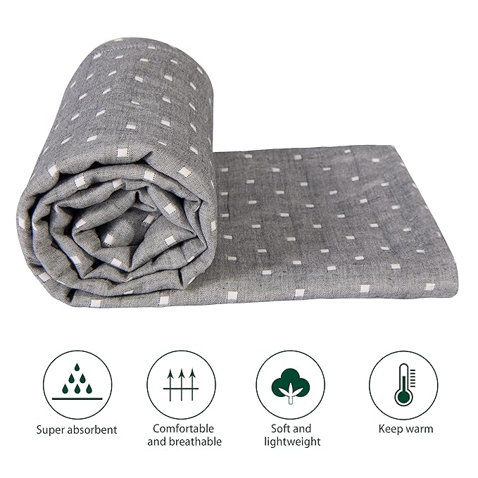 NTBAY 3 Layer Toddler Blanket, Muslin Cotton Jacquard Bed Blankets, Lightweight Thermal Baby Blanket, Super Soft and Warm Crib Blanket for All Seasons, Decoration Gift, 45"x60", Grey Dot