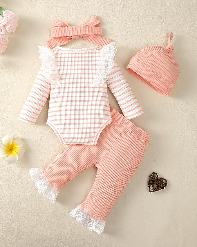 Renotemy Newborn Baby Girl Clothes Outfits Infant Romper Ruffle Floral Pants Cute Toddler Baby Girl Clothes Set