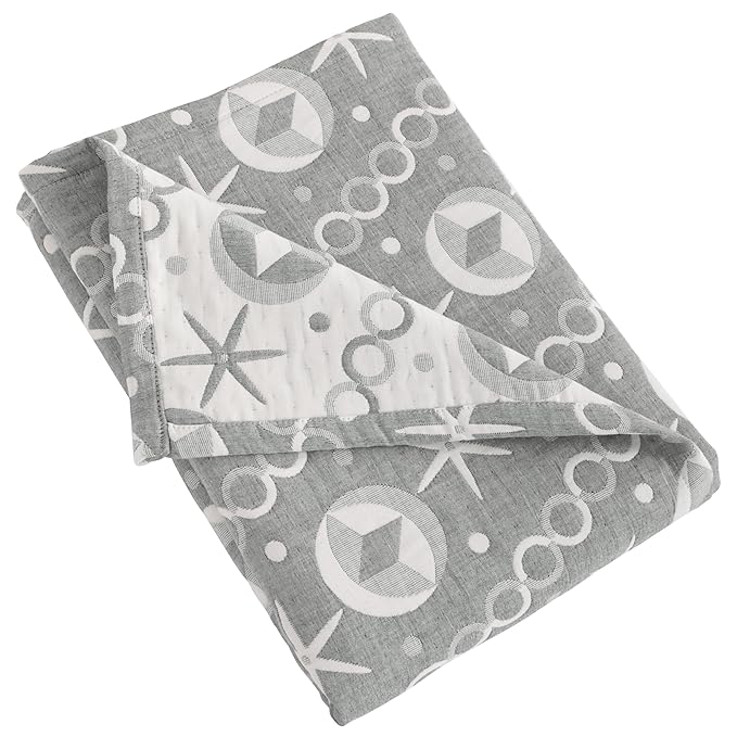 NTBAY 3 Layer Oversized Muslin Cotton Toddler Blanket, 45x60 Inches Jacquard Reversible Nursery Bed Blanket, Super Soft and Thermal Crib Blanket for All Seasons, Baby Gift, 45"x60", Grey Starfish
