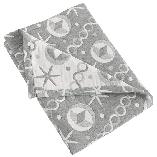 NTBAY 3 Layer Toddler Blanket, Muslin Cotton Jacquard Bed Blankets, Lightweight Thermal Baby Blanket, Super Soft and Warm Crib Blanket for All Seasons, Decoration Gift, 30"x40", Grey Starfish