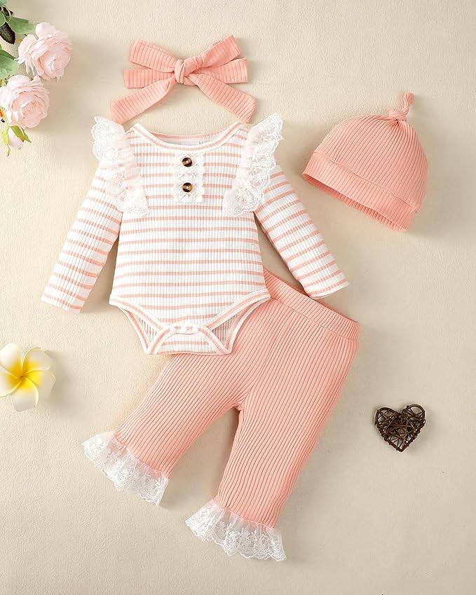 Renotemy Newborn Baby Girl Clothes Outfits Infant Romper Ruffle Floral Pants Cute Toddler Baby Girl Clothes Set