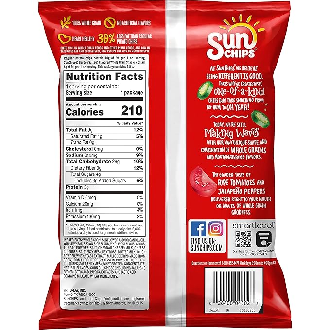 SunChips Garden Salsa Flavored Multigrain Snacks, 1.5-Ounce (Pack of 64)