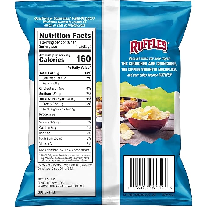 Ruffles Original Potato Chips, 1 Ounce (Pack of 40)