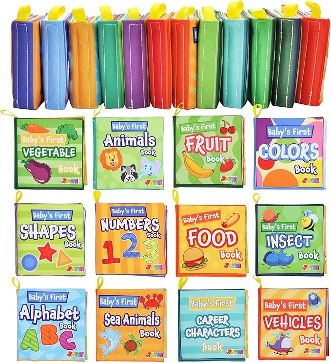 JOYIN 12 Pcs Bath Books, Nontoxic Fabric Soft Crinkly Cloth Books, Waterproof, Bathtub Pool and Early Education First Toys for Infant Newborn Baby Toddlers Kids Birthday Gifts