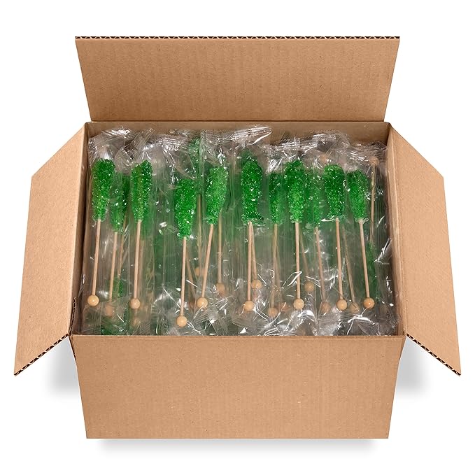 Candy Envy - Green Café Sugar Sticks Mini Rock Candy - 100 Bulk Individually Wrapped Treats - Lime Flavored