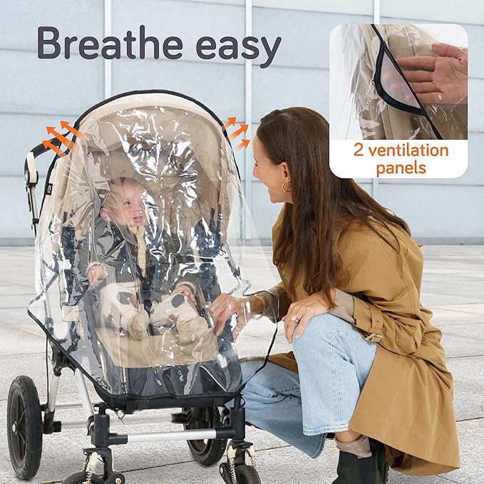 Baby Uma Universal Stroller Rain Cover - 100% Waterproof PEVA Stroller Cover for Rain, Snow & Wind Protection, Stroller Accessories (+ Travel Bag)