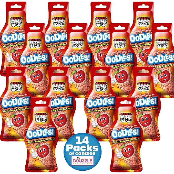 DOUzzle Back To School Oodles Cherry Tiny Tangy Fruity Chews Mix (12 Count, 1 Pack) Individually Wrapped, Party Favor, Goodie Bag & Pinata Filler - Kosher Parve