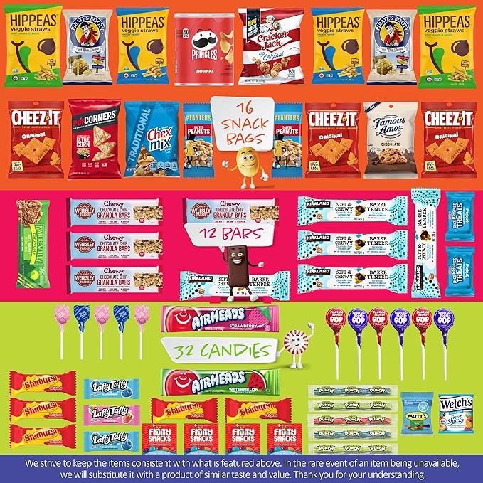 I AM Snacky - Back to School/Off to College Snack Box Variety Pack Care Package + Greeting Card - SNACKY'S SOCIAL SAMPLER (60 Count) Birthday Sweet Treats Gift Basket, Candies Chips, Office Food Assortments