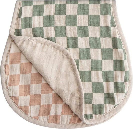 mushie Muslin Baby Burp Cloths | 100% Organic Cotton, Set of 2 (Olive Check/Natural Check)