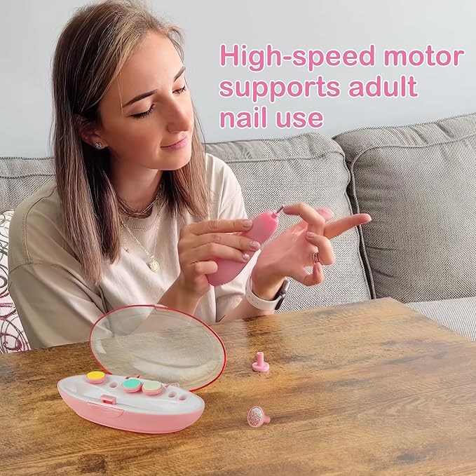 OTTOLIVES Baby Nail Trimmer Electric Newborn Toddler, Safe Baby Nail Clippers Set with Light and 6 Replacement Heads, Baby Nail File Trim Polish Toes Fingernails Care Infant Essentials (Pink)