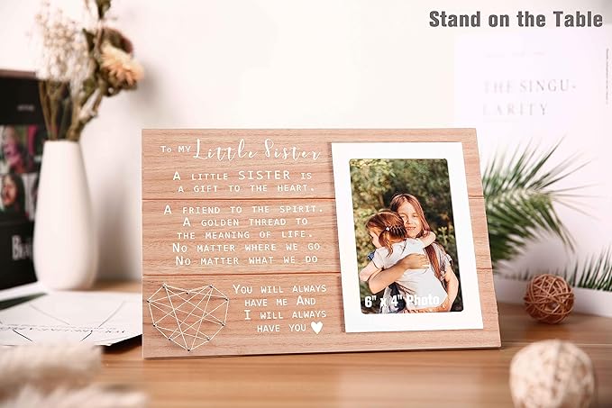 Birthday Valentines Day Christmas Graduation Gift for Sister-Farewell Going Away Present for Little Sister-Picture Photo Frame-A Littler Sis is a Gift to the Heart