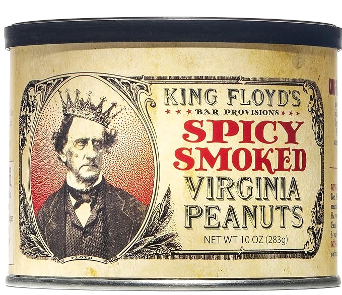 King Floyd's Spicy Smoked Virginia Peanuts: 10 oz, Salted and Spicy Smoke Flavored Peanuts, Resealable Lid, Snack at your own risk, Once you start its difficult not to finish the whole tin.