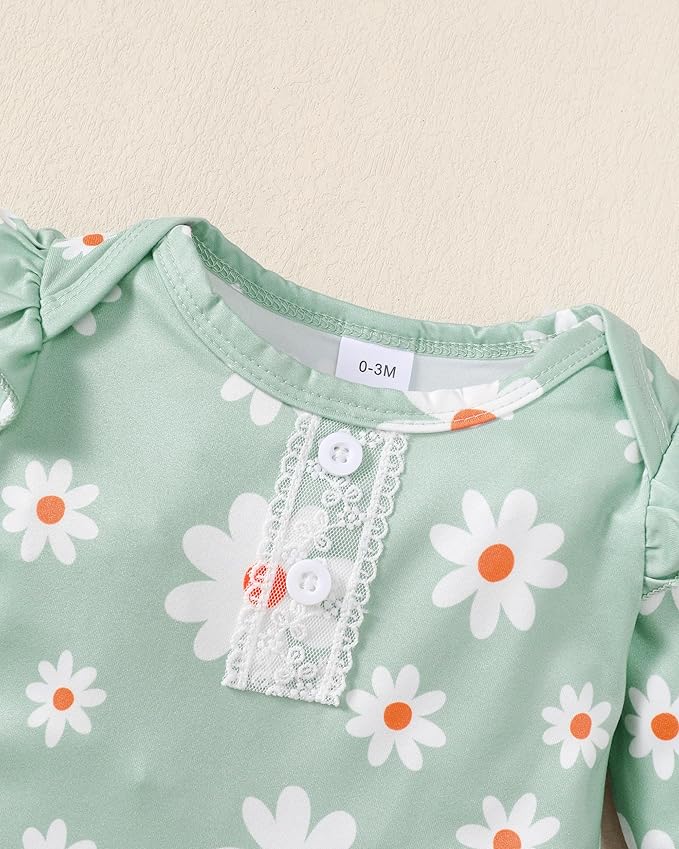 Renotemy Newborn Baby Girl Clothes Outfits Infant Romper Ruffle Floral Pants Cute Toddler Baby Girl Clothes Set